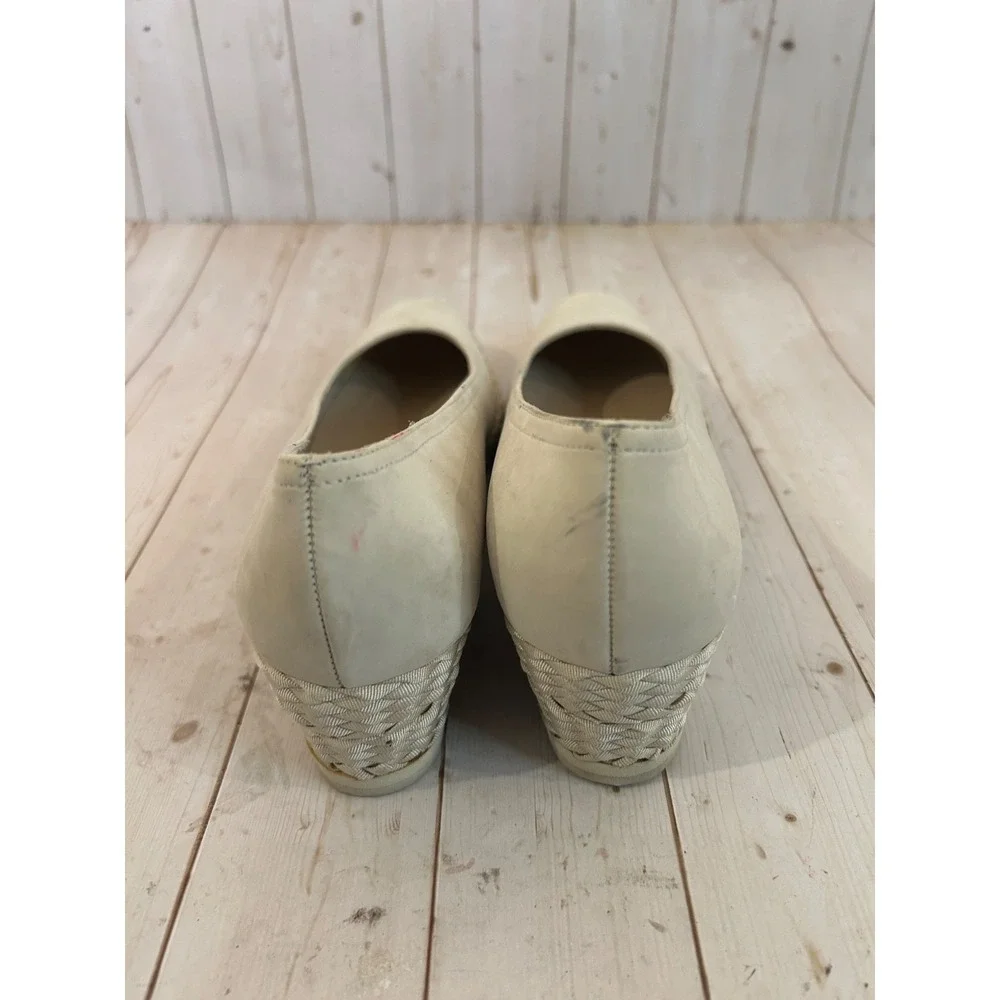 Salvatore Ferragamo Ladies Cream Beige Suede Espadrilles Wedge Heel Sz 9.5 Italy